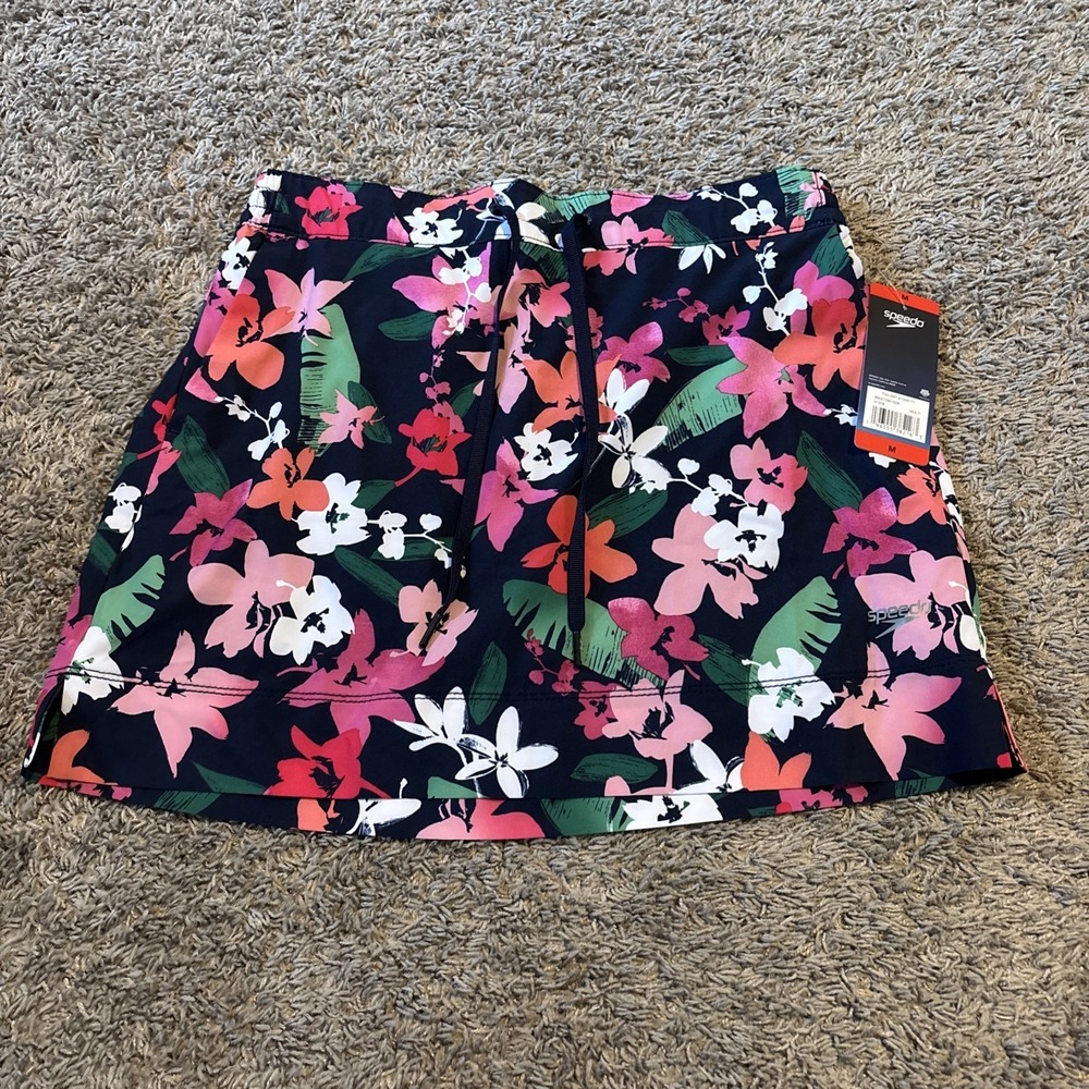 Speedo Women's UPF50+ Water Resistant 4 Way Stretch Swim Skirt Skort Floral Med